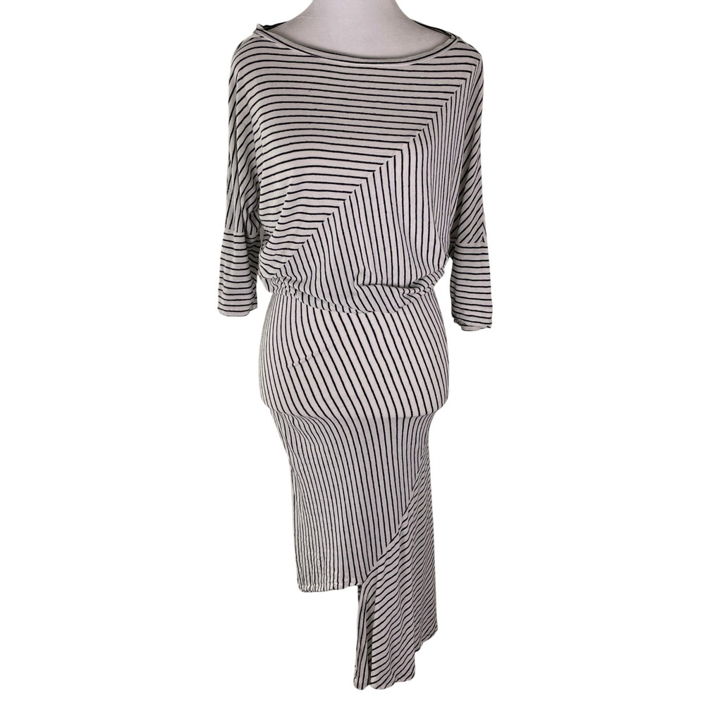 AllSaints Striped Midi Dress Womens XS White Good Asymmetrical Handkerchief Hem